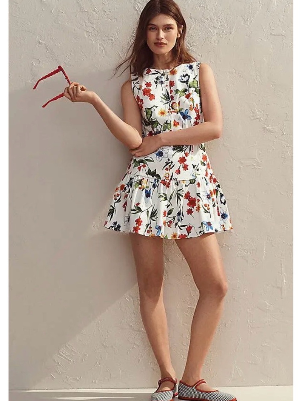Maeve White Floral Sleeveless Mini Dress